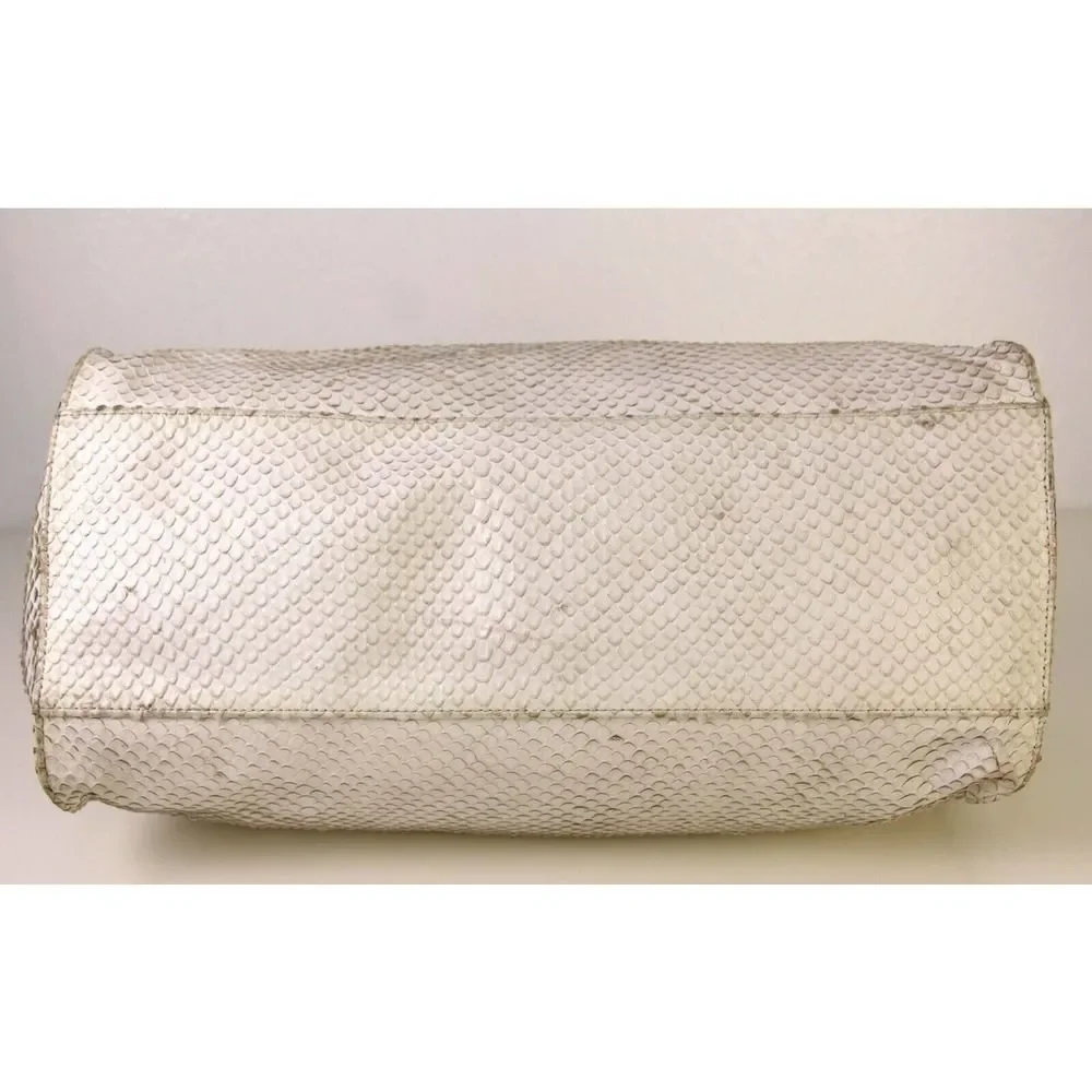 SONDRA ROBERTS SNAKE EMBOSSED WHITE GENUINE LEATHER HOBO TOTE SHOULDER BAG PURSE - Picture 9 of 11